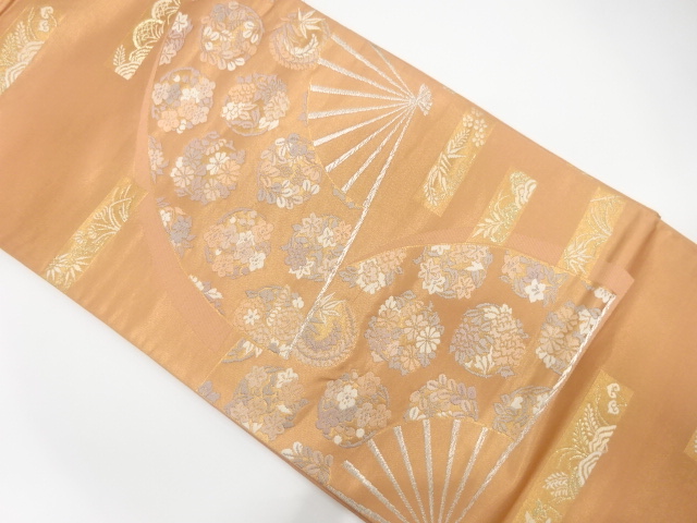 扇に花丸模様織り出し　袋帯